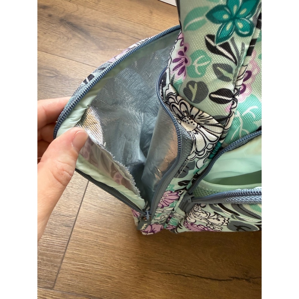 Vera Bradley Floral diaper bag Backpack Mint Purple Teal Canvas Multi-Pocket - Picture 13 of 16